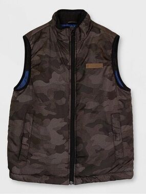 BUFFALO David Bitton Camo Reversible Vest, Boys Youth L, Brown Blue